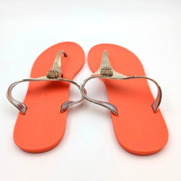 Kurt Geiger Maddison T-Bar Thong Sandals Women's Orange/Gold Size US6.5 EU37 - Picture 5 of 11